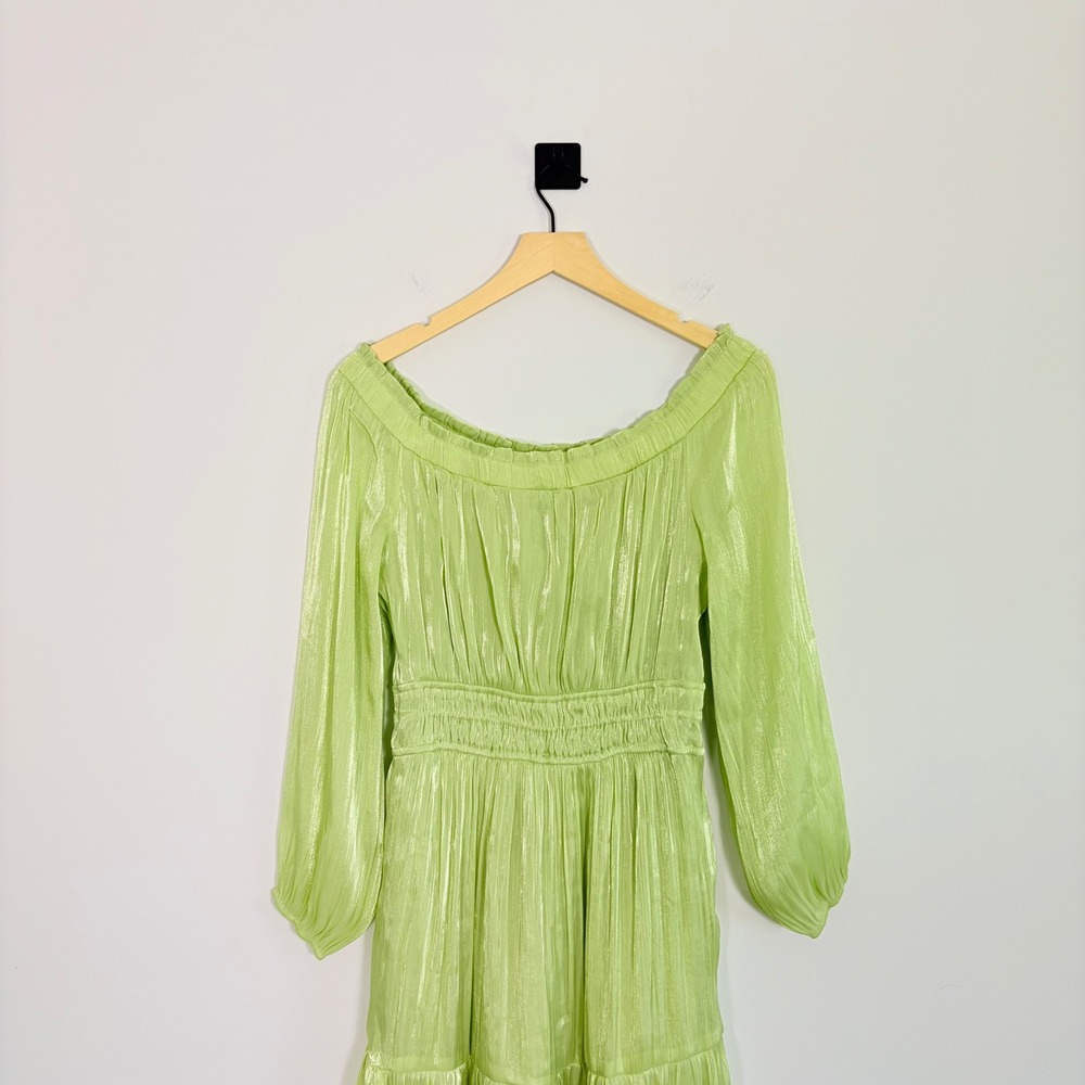 Anthropologie Somerset Off-Shoulder Maxi Dress Green Shimmer Size Small Tiered - Picture 8 of 10